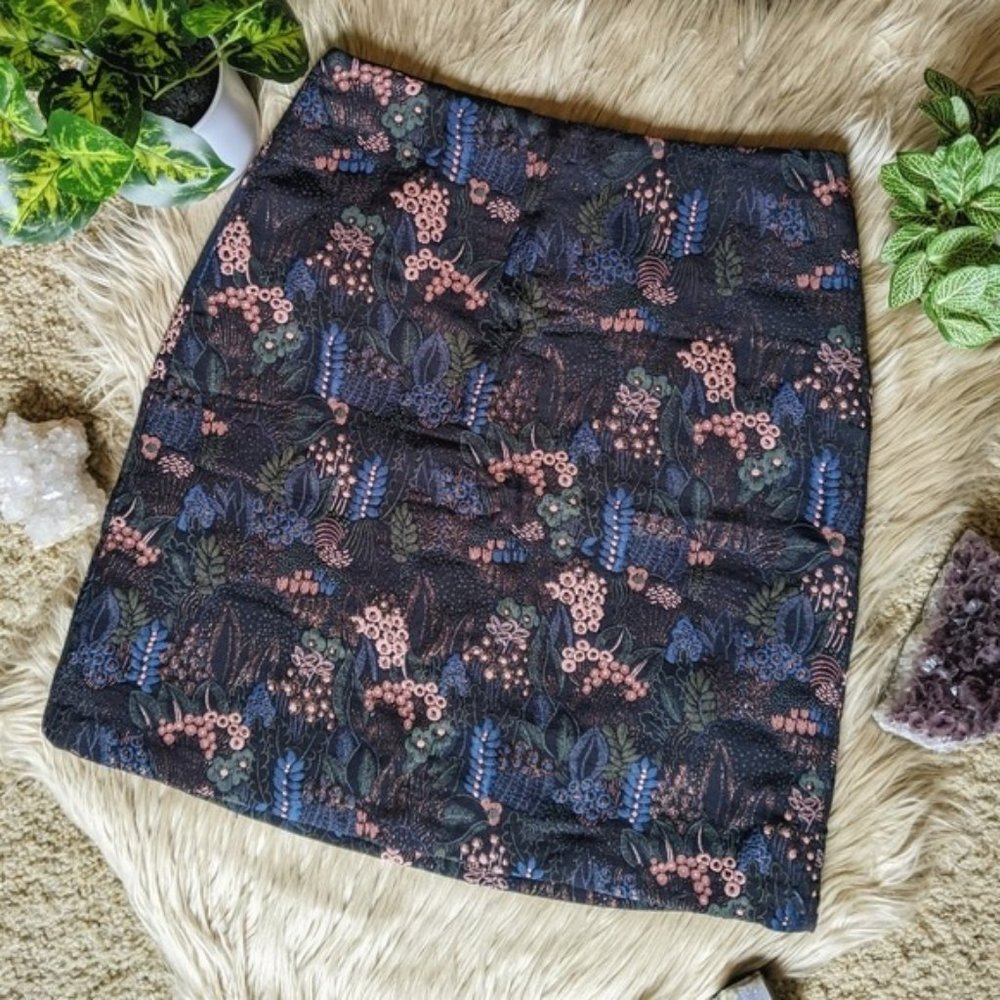 NWT Ann Taylor Metallic Navy Forest Pencil Skirt